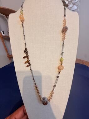 Vintage 32” Montana Moss Agate Citrine Crystal Necklace